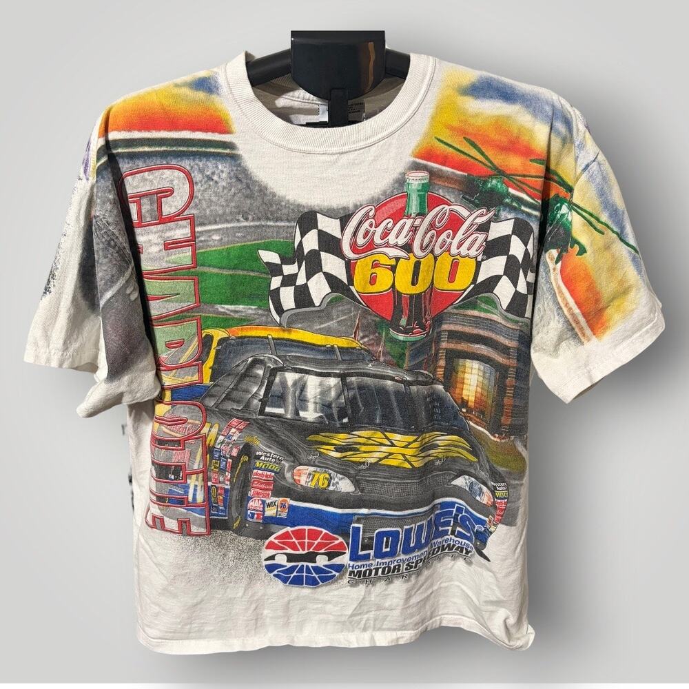 Vintage 1999 NASCAR Coca Cola 600 AOP T-Shirt Chase Authentics Size Large 90s